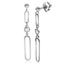 ZINZI zilveren oorstekers lange paperclip ketting met ronde witte zirconia 49mm ZIO2364