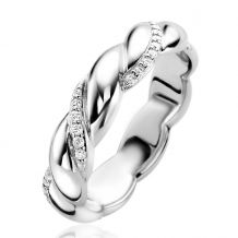 ZINZI zilveren ring met gedraaid effect, bezet met witte zirconia's ZIR2295