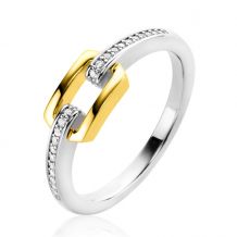 ZINZI gold plated zilveren ring rechthoek met in scheen bezet met witte zirconia's ZIR2297