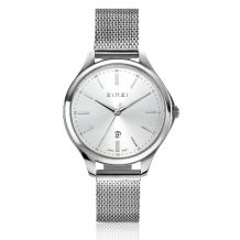 ZINZI Classy horloge 34mm zilverkleurige wijzerplaat stalen kast en meshband datum ZIW1002M
