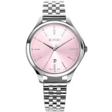 ZINZI Classy horloge 34mm roze wijzerplaat stalen kast en band datum ZIW1041
