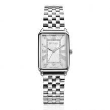 ZINZI Elegance horloge witte wijzerplaat en rechthoekige kast stalen schakelband 28mm extra dun ZIW1906
