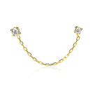 35mm ZINZI Gold 14 krt gouden dubbele oorstekers met verbonden ketting en witte zirkonia. Maar voor één oor. ZGO547 
