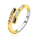 ZINZI gold plated zilveren multi-look ring (5mm breed) bezet met witte, bruine en champagne kleurstenen ZIR2869