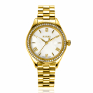 ZINZI Tresor horloge 32mm bezet met witte zirkonia's, parelmoer wijzerplaat en goudkleurige stalen kast en schakelband ZIW2434

