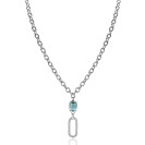 ZINZI zilveren  ovale schakel ketting 45cm met luxe hanger met ovale schakel, bezet met witte zirconia's. En groenachtig blauwe (petrol) kleursteen in vierpootszetting ZIC2487