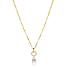 ZINZI gold plated zilveren ketting 45cm met open rondje witte zirconia's en peervormige hanger ZIC2796
