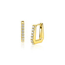 12mm ZINZI gold plated zilveren rechthoekige oorringen, strakke buis bezet met een rij witte zirkonia’s, luxe klapsluiting ZIO2878Y