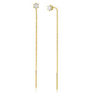 80mm ZINZI gold plated zilveren doortrek oorbellen met chatonzetting 5mm witte zirconia en sierlijk kettinkje ZIO2576Y
