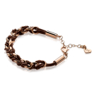 ZINZI zilveren jasseron armband rosé verguld bruin koord 18,5-21cm ZIA1035RB