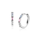 19mm ZINZI zilveren oorringen bezet met witte, roze en lichtblauwe kleurstenen, luxe klapsluiting ZIO2868