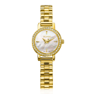 ZINZI Etoile horloge 20mm parelmoer wijzerplaat goudkleurige stalen kast rondom bezet met witte zirkonia's en goudkleurige schakelband ZIW3234
