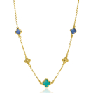ZINZI gold plated zilveren schakel ketting met twee donkerblauwe klavers en een grotere groene klaver 40-45cm ZIC2583

