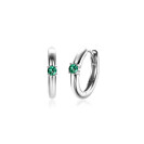MEI oorringen 13mm zilver met geboortesteen groen smaragd zirconia 
