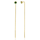 80mm ZINZI gold plated zilveren doortrek oorbellen met chatonzetting 5mm groene kleursteen en sierlijk kettinkje ZIO2576GG

