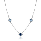 ZINZI zilveren schakelketting met twee lichtblauwe klavers en een donkerblauwe klaver 42-45cm ZIC2663B