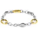 ZINZI bicolor zilveren schakelarmband met drie ovale goldplated schakels ZIA2785