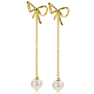 60mm ZINZI gold plated zilveren strik oorstekers met jasseron kettinkje en zoetwaterparel ZIO2677