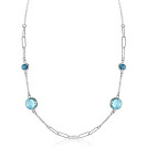 ZINZI zilveren fantasie ketting met paperclip schakels en vier ronde zettingen bezet met licht blauwe en indigo blauwe kleurstenen 40-45cm ZIC2418