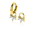 10mm ZINZI gold plated zilveren oorbedels met vijf speelse zettingen in aflopende grootte, bezet met witte zirconia's ZICH2633 (zonder oorringen)