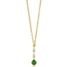 ZINZI gold plated zilveren schakelketting met hanger (31mm) bezet met twee peervormige witte zirconia's en een ronde groene kleursteen 40-45cm ZIC-BF69G