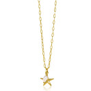 ZINZI gold plated zilveren ketting met paperclip-schakels en grote zeester hanger met ovale witte zoetwaterparel 40-45cm ZIC2641