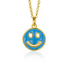 ZINZI gold plated zilveren hanger smiley rond 15mm met blauw emaille ZIH2312B (zonder collier)