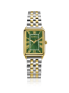 ZINZI Elegance horloge groene wijzerplaat en rechthoekige kast stalen bicolor schakelband 28mm extra dun ZIW1935
