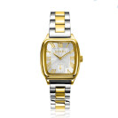 ZINZI Contour bicolor horloge zilveren sunray wijzerplaat en vintage kast stalen bicolor schakelband 26mm extra dun ZIW3033
