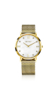 ZINZI Roman horloge witte parelmoer wijzerplaat stalen kast geelgoudkleurig stalen mesh band geelgoudkleurig 34mm extra dun ZIW548M