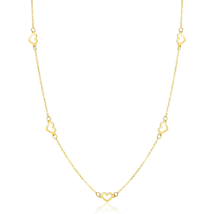 ZINZI Gold 14 krt gouden ketting met subtiele jasseron schakels en vijf open hartjes 5mm breed 42-45cm ZGC504
