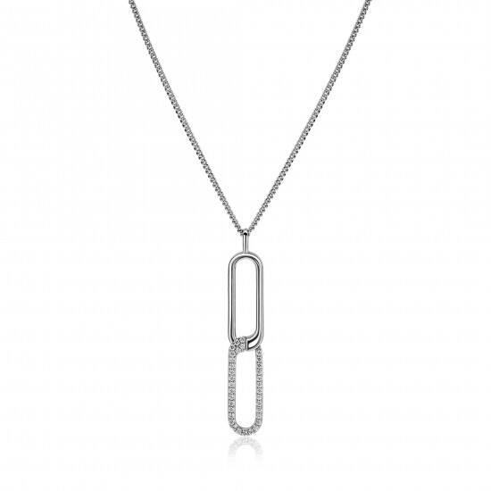 45cm Mart Visser by ZINZI zilveren gourmet ketting inclusief rechthoekige schakel hanger 40mm, bezet met witte zirkonia's MVC28