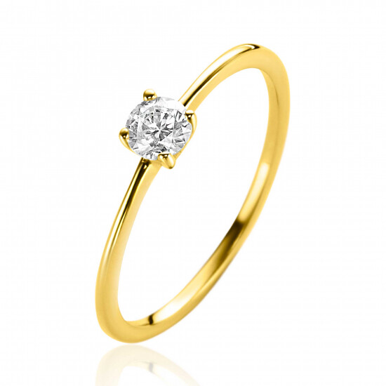 ZINZI Gold 14 krt gouden ring bezet met een ronde witte zirconia in vierpootszetting (4mm) ZGR385
