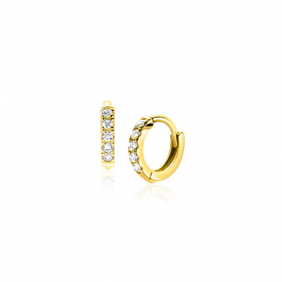 8mm ZINZI Gold 14 krt gouden oorringen bezet met witte zirconia's, luxe klapsluiting 8x1,6mm ZGO467
