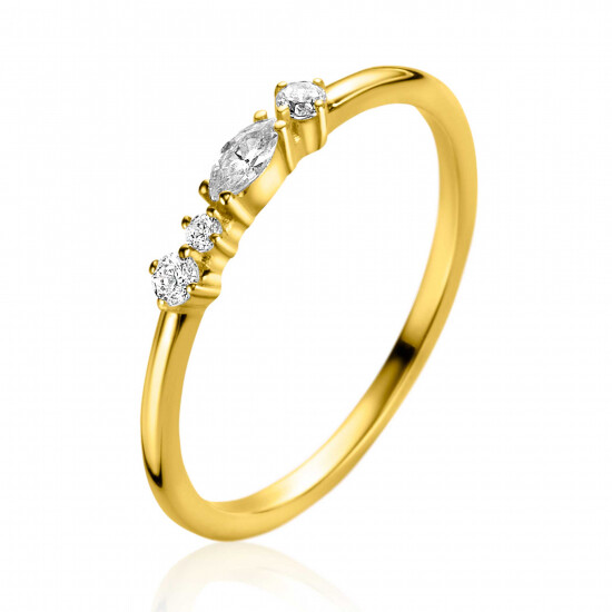 ZINZI Gold 14 krt gouden fantasie ring bezet met vierkante en peervormige witte zirconia's (2,5mm breed) ZGR464

