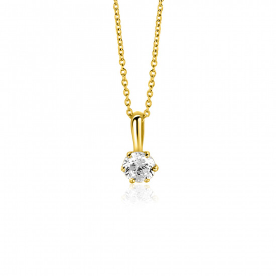 8,5mm ZINZI Gold 14 krt gouden hanger bezet met een witte ronde zirkonia (4,5mm) ZGH544 (zonder collier)