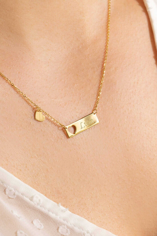 ZINZI Gold 14 krt gouden collier 45cm met plaatje glad 20mm en hartje ZGC351