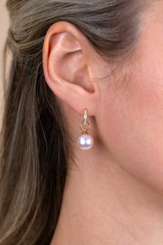 10mm ZINZI Gold 14 karaat gouden oorbedels roze Swarovski crystal parel ZGCH002 (zonder oorringen)