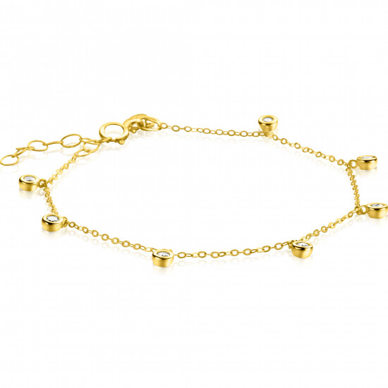 ZINZI Gold 14 krt gouden armband met zeven ronde hangertjes, bezet met witte zirconia's 15,5-18,5cm ZGA451