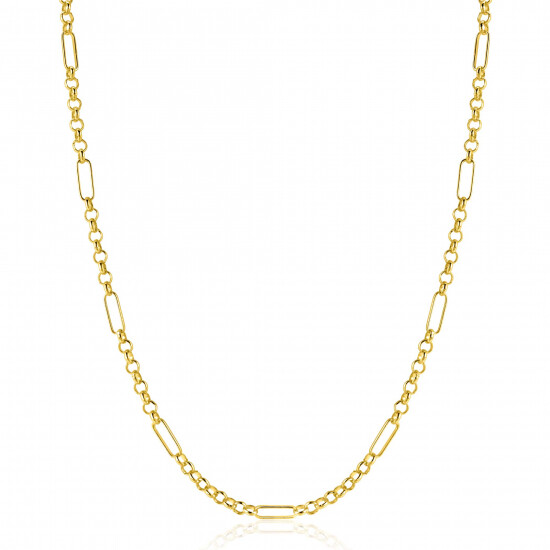 ZINZI Gold 14 karaat gouden massieve ketting met lange paperclip-schakels gecombineerd met jasseron schakels 41-43cm ZGC495
