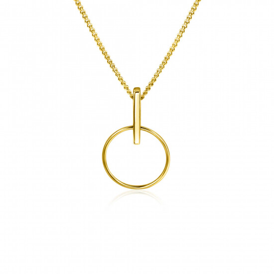 ZINZI Gold 14 krt gouden hanger 18mm met open ronde vorm en trendy staafje als hangoog ZGH404 (zonder collier)