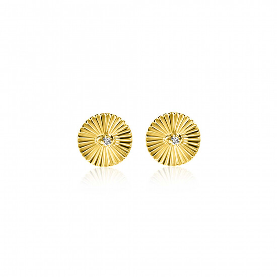 6mm ZINZI Gold 14 krt gouden oorstekers rond met zonnestralen en witte zirkonia ZGO542 (zonder collier)
