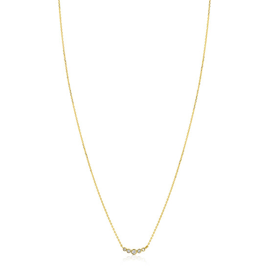 ZINZI Gold 14 karaat gouden ketting met vijf ronde witte zirconia's op een rij 45cm ZGC556
