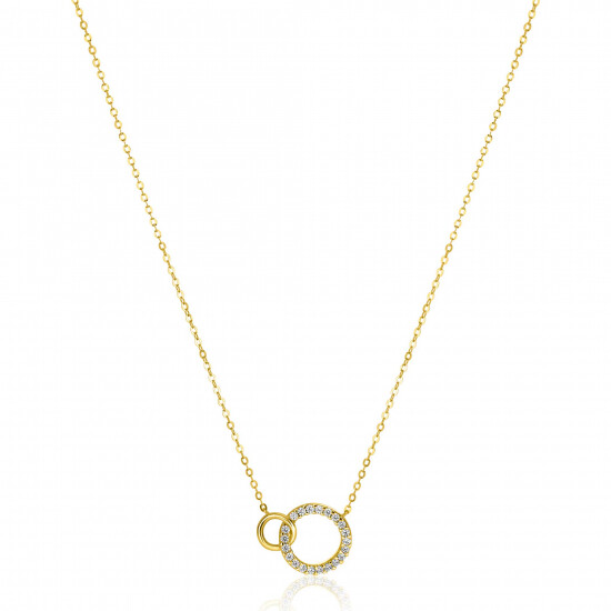 ZINZI Gold 14 krt gouden ketting met twee open rondjes, mooi met elkaar verbonden. Het groter rondje (11mm) is bezet met witte zirconia's 40-43cm ZGC460
