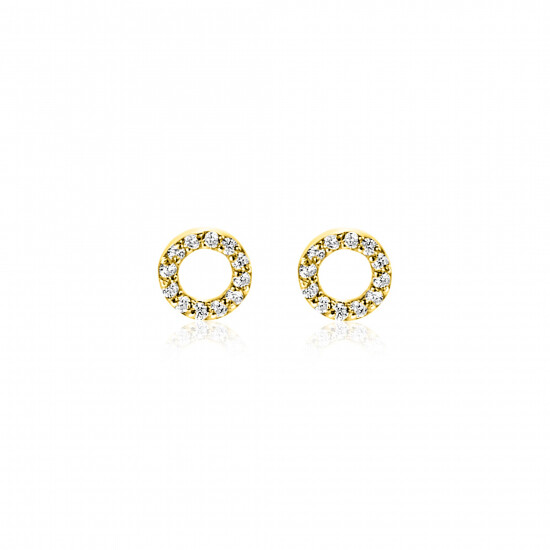 5,5mm ZINZI Gold 14 krt gouden oorknoppen open rondje bezet met witte zirkonia's ZGO550
