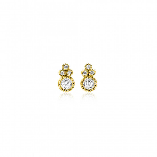 7mm ZINZI Gold 14 krt gouden fantasie oorstekers, bezet met witte zirkonia's ZGO545