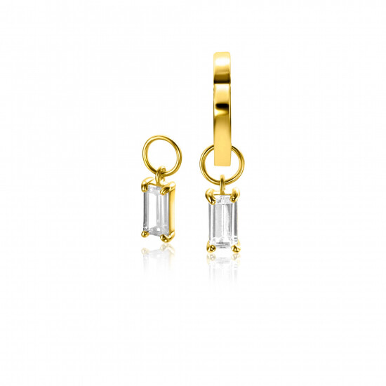 ZINZI Gold 14 krt gouden oorbedels bezet met baquette geslepen witte zirconia 7mm in chatonzetting ZGCH424 (zonder oorringen)