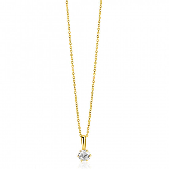 8,5mm ZINZI Gold 14 krt gouden hanger bezet met een witte ronde zirkonia (4,5mm) ZGH544 (zonder collier)