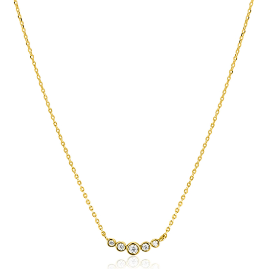 ZINZI Gold 14 karaat gouden ketting met vijf ronde witte zirconia's op een rij 45cm ZGC556
