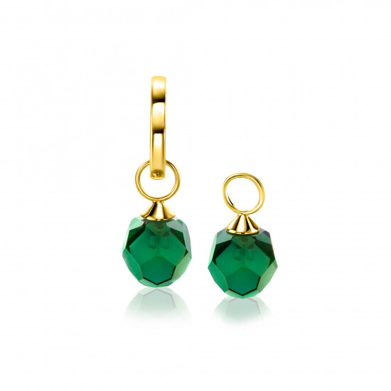 ZINZI Gold 14 krt gouden oorbedels groene beads 8mm ZGCH144G (zonder oorringen)